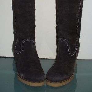 Emu Wedge Heel Shearling Lined Leather Tall Boots
